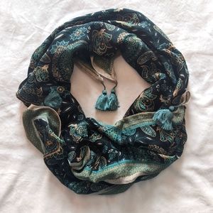 J.JILL Paisley Velvet Trim Scarf in Forest